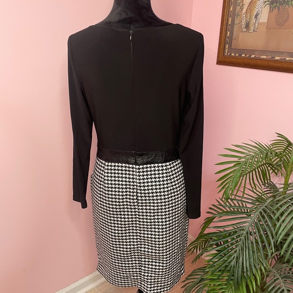 Ralph Lauren Houndstooth Dress Black with Faux Leather belt - Picture 2 of 13